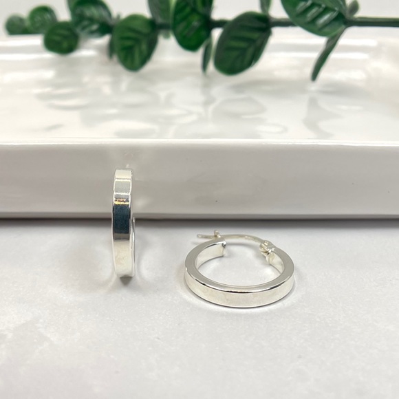 Sterling Silver Polished Square Tube Small Hoops - Picture 2 of 3